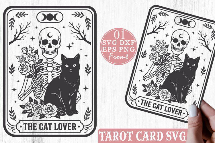 The Cat Lover Tarot Card SVG, Black Cat Skeleton PNG