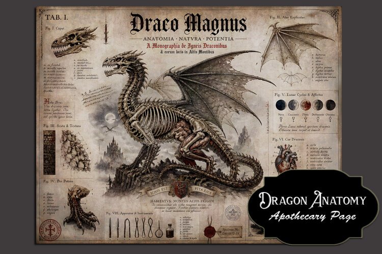 Dragon Anatomy - Halloween Art, Journal Page example image 1