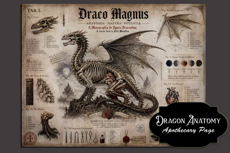Dragon Anatomy - Halloween Art, Journal Page