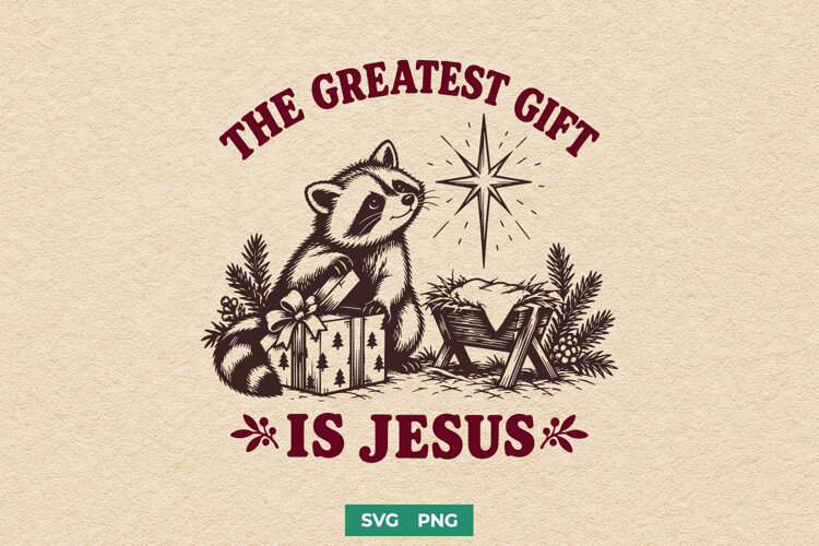 The Greatest Gift Is Jesus SVG, Christian Christmas Raccoon example image 1
