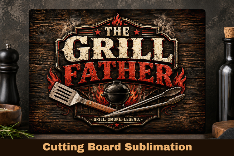The grill father, Fathers Day BBQ Cutting Board PNG