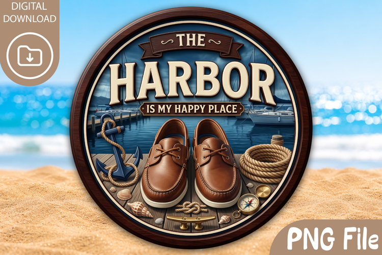 The Harbor Is My Happy Place PNG - Round Summer Coaster