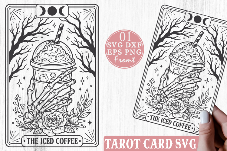 The Iced Coffee Tarot Card SVG, Skeleton Hand Coffee PNG