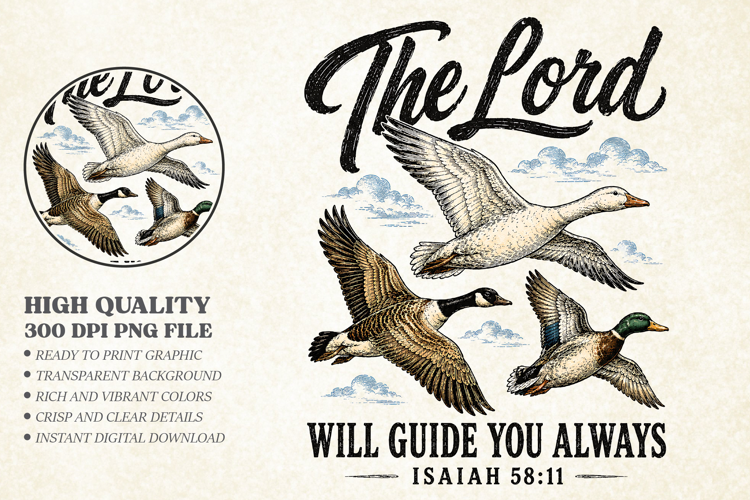 The Lord Will Guide You Always PNG, Flying Duck Bible Design