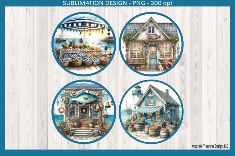 Lucky Fisher Coasters Nautical Coastal Sublimation Png