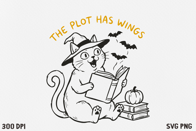 Bookish Halloween Cat SVG PNG | Witchy Reading Cat Design