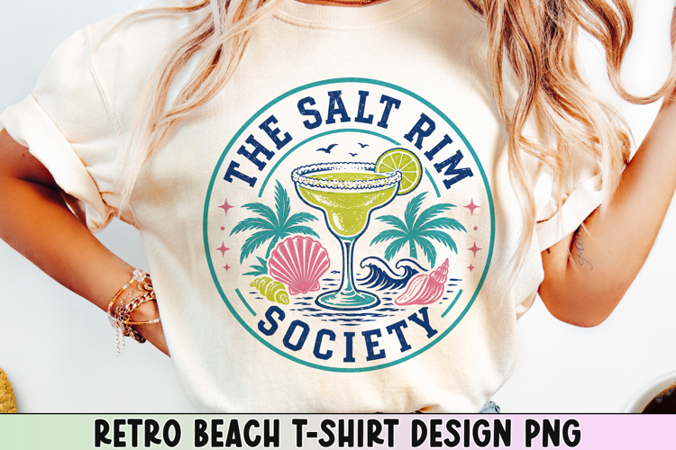 Retro Beach T Shirt Design, Distressed Coastal Sublimation.