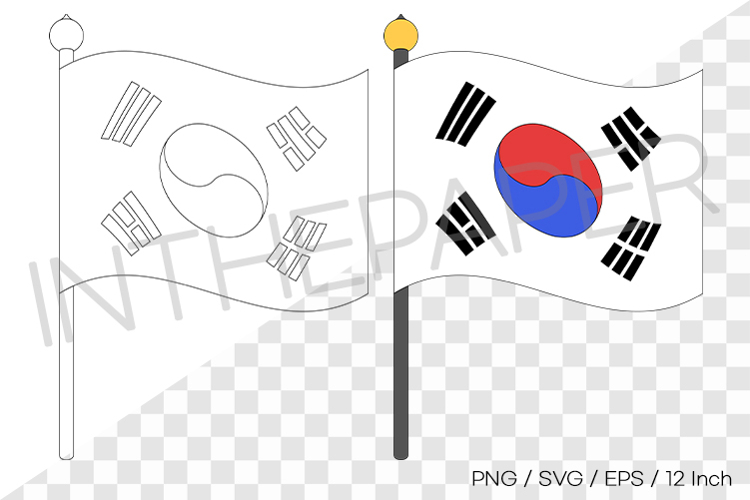 Fluttering Taegeukgi Flag on Pole Color   Line SVG PES PNG