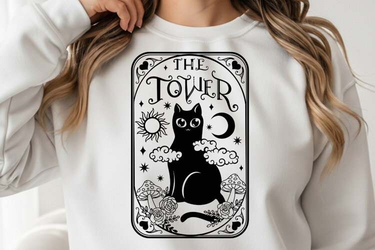 The Tower Cat Tarot Card - SVG example image 1