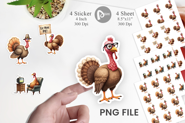 Sticker Watercolor Turkey Day Off