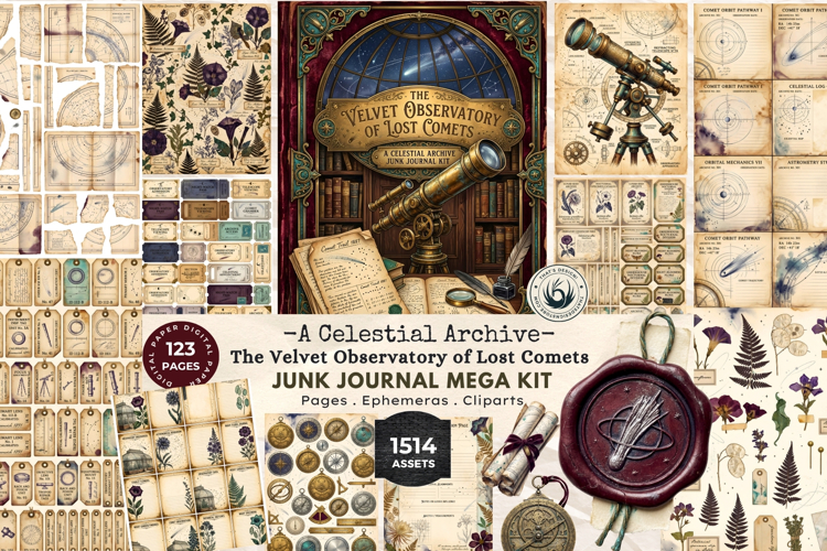 Celestial Astronomy Junk Journal Kit Ephemera