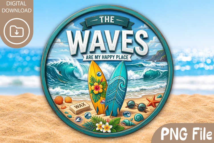 The Waves Are My Happy Place PNG - Round Summer Coaster
