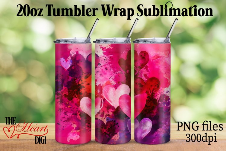 Hearts 20oz Tumbler PNG, Watercolor Hearts Tumbler PNG