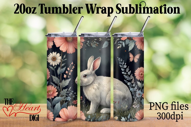 Rabbit 20oz Tumbler PNG, Cute Flower Rabbit Tumbler PNG