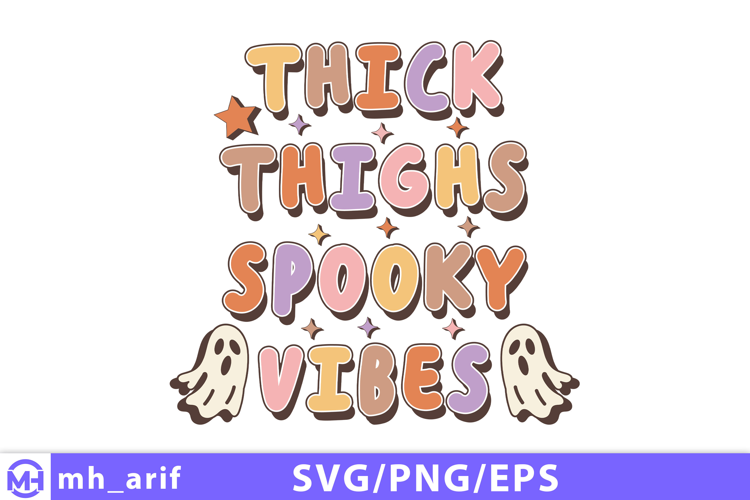 Retro Halloween Thick Thighs Spooky Vibes SVG PNG Design