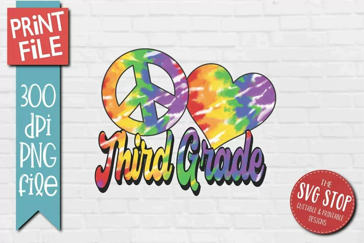 Peace Love Third Grade PNG | Tie Dye Sublimation Design