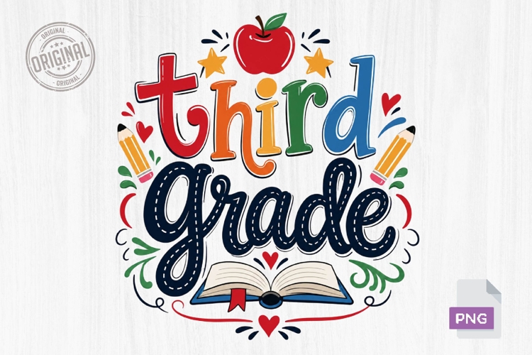 Third Grade Teacher Rainbow Typography PNG
