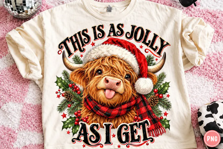 This Is as Jolly as I Get PNG | Funny Christmas Highland Cow