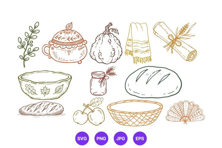 Thanksgiving Hand Drawn Folk Art Illustrations example image 1