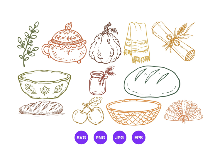 Thanksgiving Hand Drawn Folk Art Illustrations
