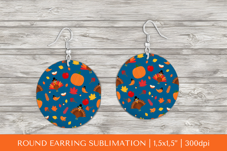 Thanksgiving earring sublimation. Fall round earrings PNG 06