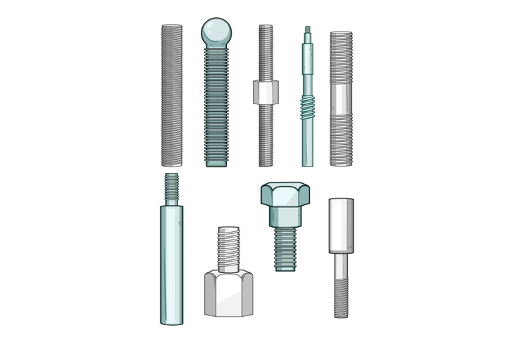 Assortment of threaded rods and fasteners elements