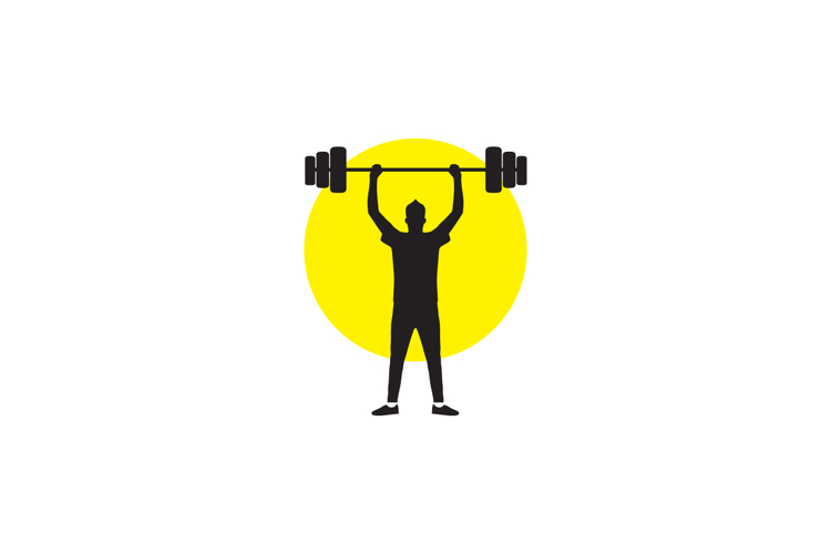 silhouette young man training lift the gym logo design,