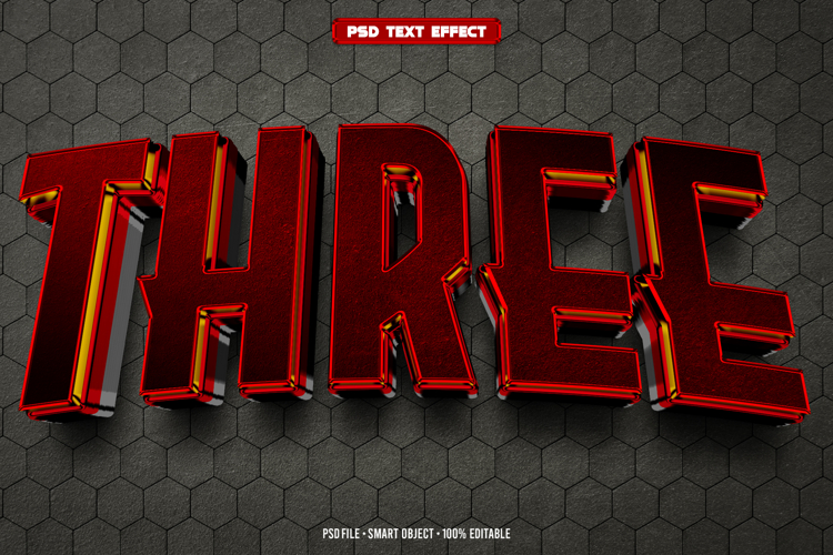 Three 3D editable text effect