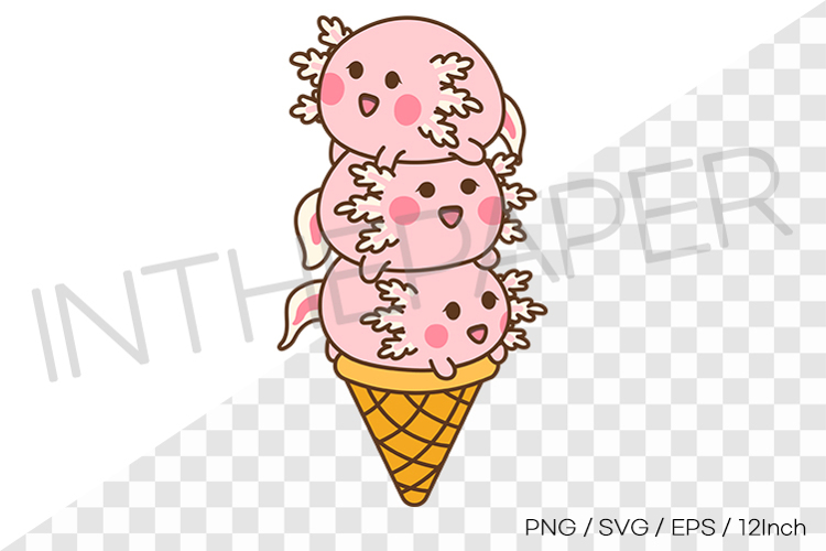 Three cute pink axolotls stacked like soft serve ice cream