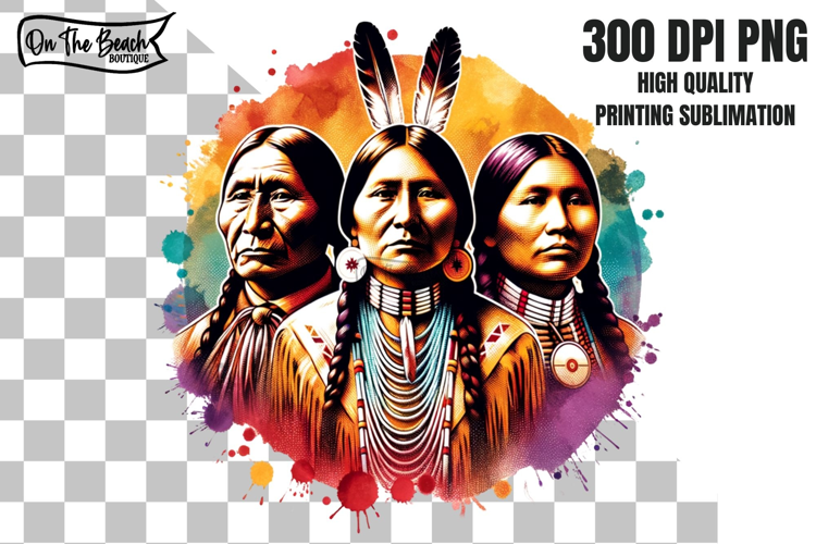 Three Native Americans Watercolor Clipart PNG Illustration
