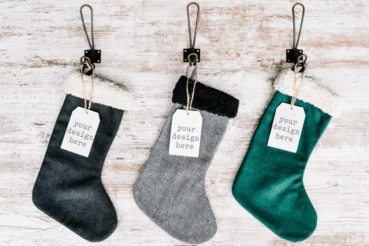 Wood Stocking Gift Tag Mockup| Christmas Tag Digital Photo