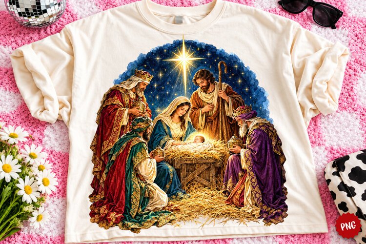 Christmas Nativity PNG | Baby Jesus & Three Wise Men Png example image 1