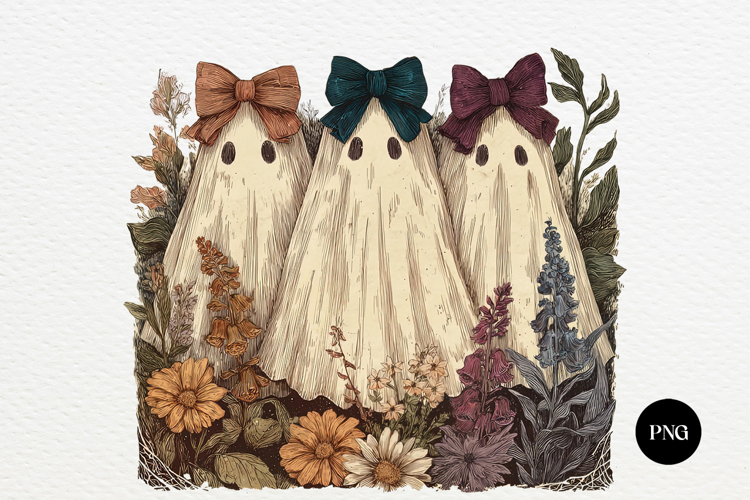 Vintage Halloween Coquette Ghosts PNG