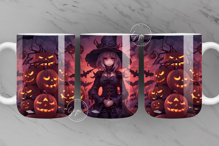 Halloween Mug Wrap, Witch, Manga, Pumpkin, 11   15 Oz Mug