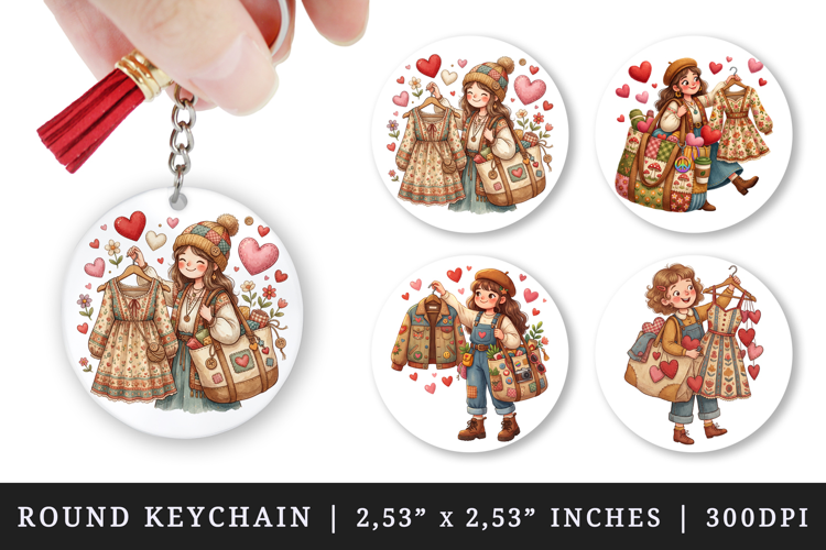 Thrifting round keychain pintable sublimation design png