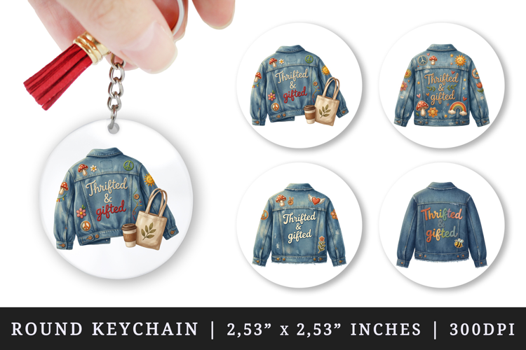Thrifting round keychain pintable sublimation design png