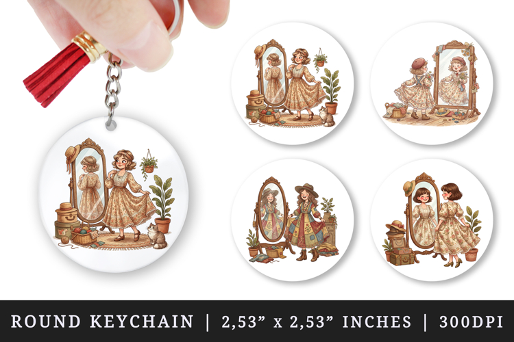 Thrifting round keychain pintable sublimation design png