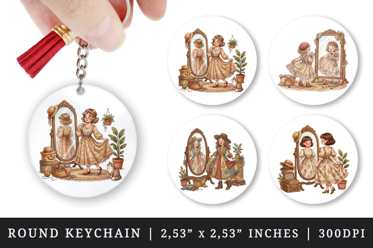Thrifting round keychain pintable sublimation design png
