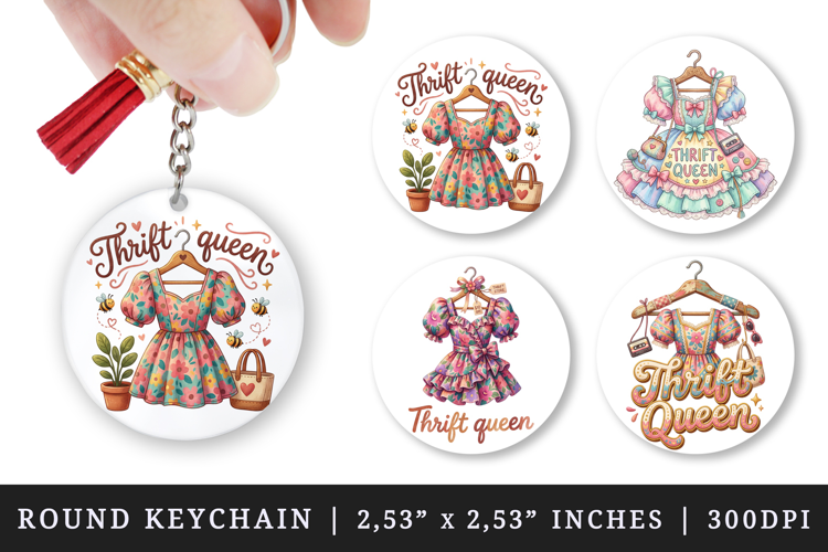 Thrifting round keychain pintable sublimation design png