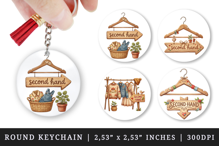 Thrifting round keychain pintable sublimation design png