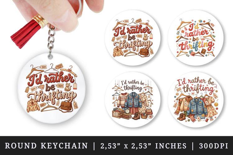 Thrifting round keychain pintable sublimation design png