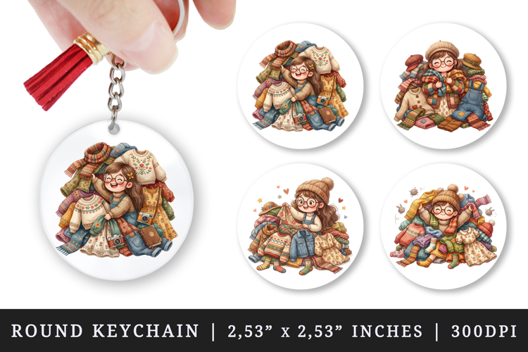 Thrifting round keychain pintable sublimation design png