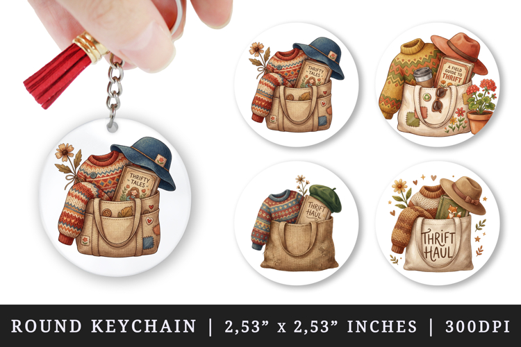 Thrifting round keychain pintable sublimation design png