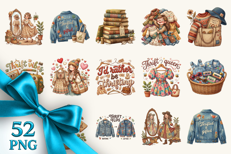 Thrifting clipart printable sublimation bundle png