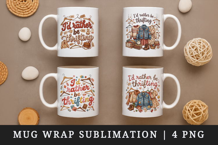 Thrifting mug wrap printable sublimation design