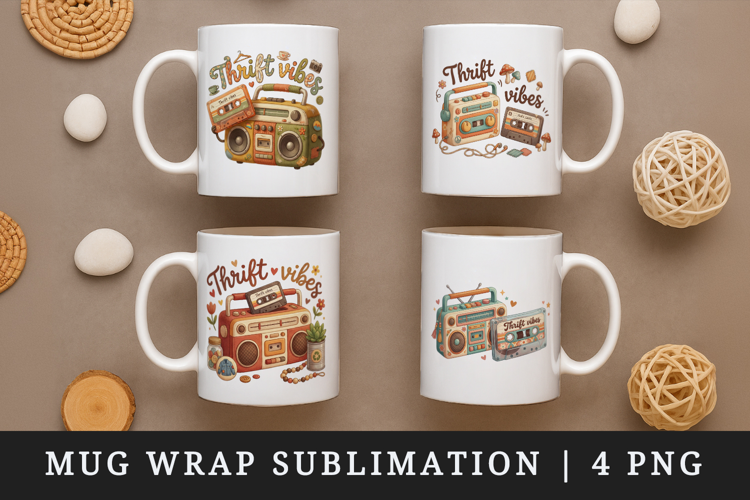 Thrifting mug wrap printable sublimation design