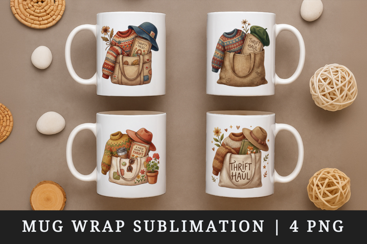Thrifting mug wrap printable sublimation design