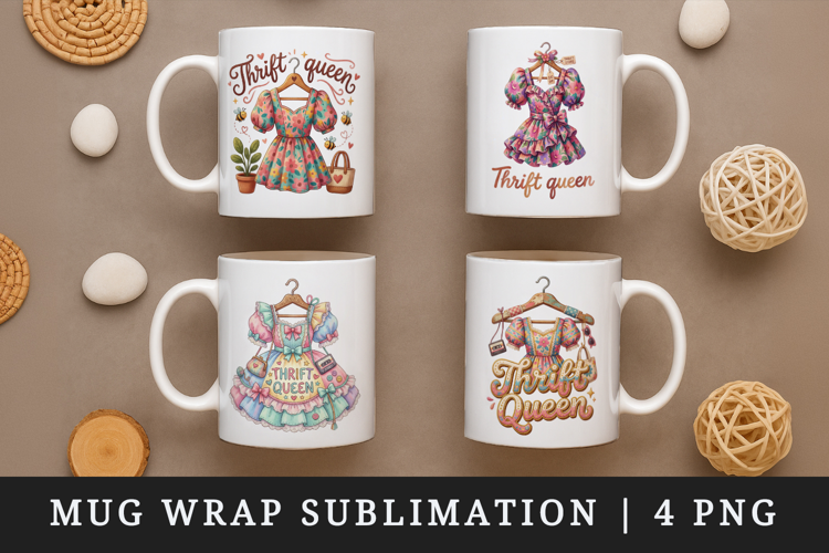 Thrifting mug wrap printable sublimation design