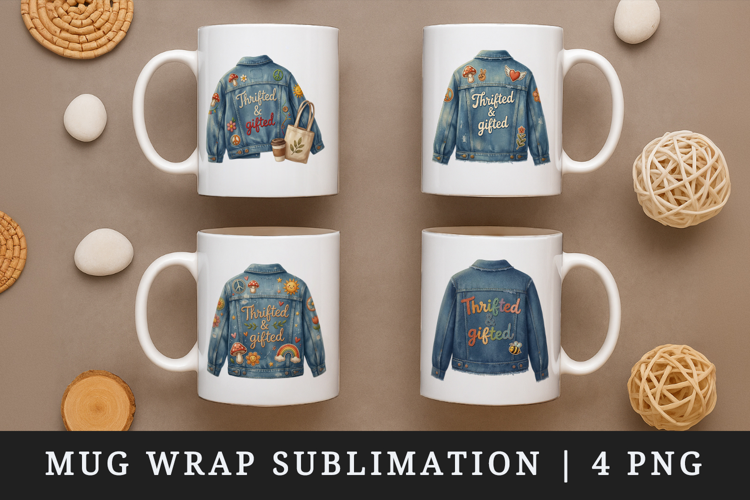 Thrifting mug wrap printable sublimation design