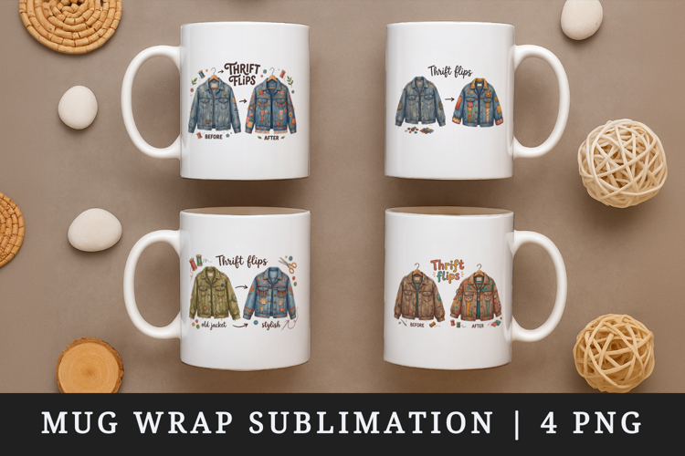 Thrifting mug wrap printable sublimation design